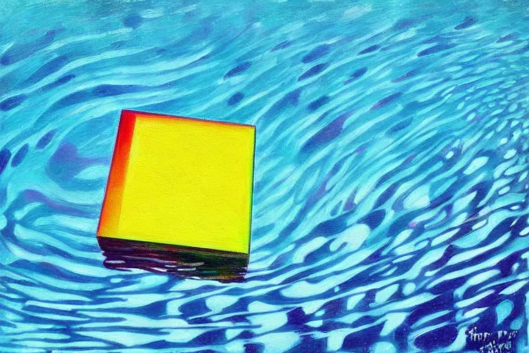 Prompt: a stunning wpa style painting of a prism floating at the bottom of a swimming pool, award winning art