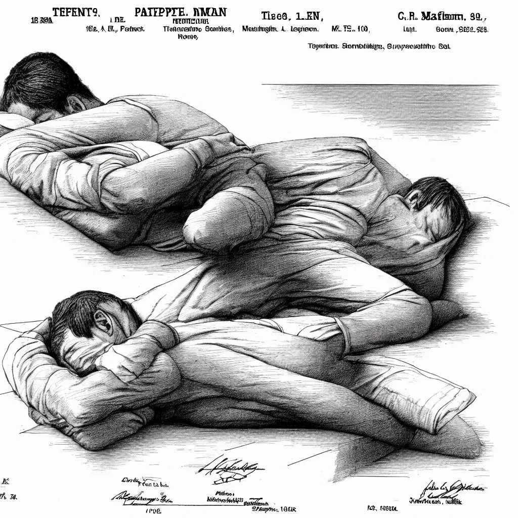 Image similar to sleeping man as a patent drawing. technical drawing. mathematical.