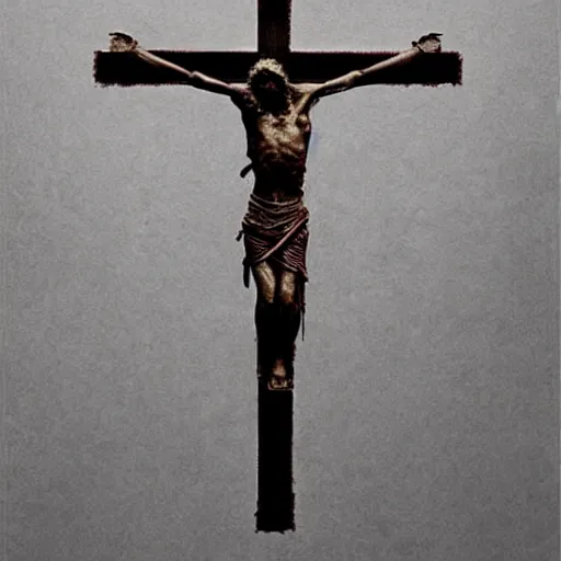 Prompt: crucifix cross made of rusty nails, art by ruan jia and wlop and greg rutkowski, masterpiece