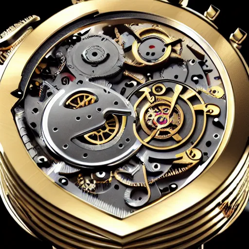 Image similar to a steampunk watch in polished gold and silver showing the detailed workings by Tomer Hanuka, macro photography, F/2.8, trending on artstation, octane render