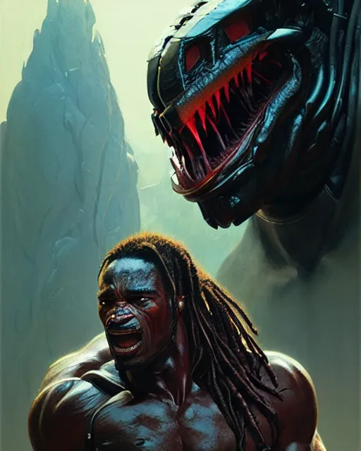 Prompt: the predator, fine details, realistic shaded lighting poster by greg rutkowski, magali villeneuve, artgerm, jeremy lipkin and michael garmash and rob rey