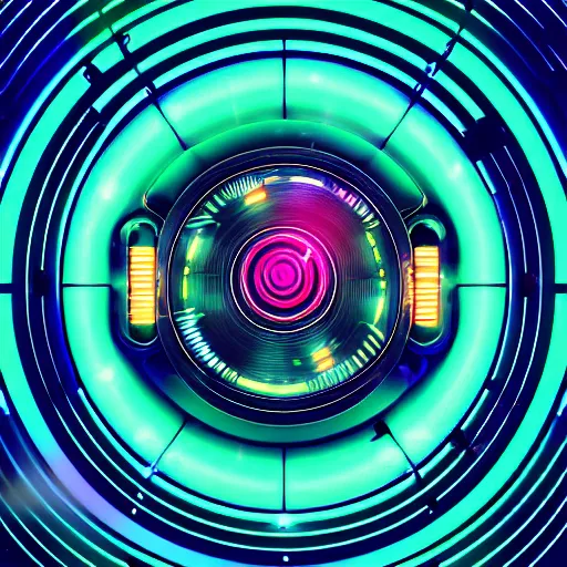 Image similar to horizontal centered neon cyberpunk distortion field electron tube with concentric data rings around it, glowing, fantasy, networking, camera shutter iris, singularity, clouds, circuitry, explosion, dramatic, intricate, elegant, highly detailed, digital painting, network, artstation, concept art, smooth, sharp focus, illustration, octane render