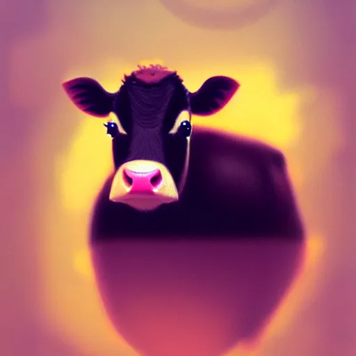 Image similar to very cute baby cow thinks about the cosmic multiverse, close up, anatomically correct, high detailed face, by ilya kuvshinov, greg rutkowski and makoto shinkai, trending on artstation