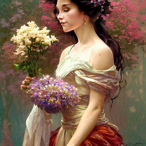 Prompt: portrait of a beautiful mysterious cat holding a bouquet of flowing flowers, hands hidden under the bouquet, fantasy, regal, intricate, by stanley artgerm lau, greg rutkowski, thomas kindkade, alphonse mucha, loish, norman rockwell