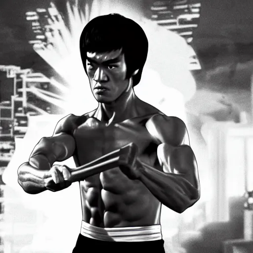 Image similar to bruce lee in shang chi outfit, 4 k