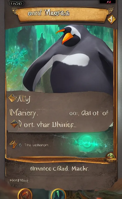 Image similar to mtg card trading, fantasy mtg card of Fat magical penguin , screenshot,4K HD