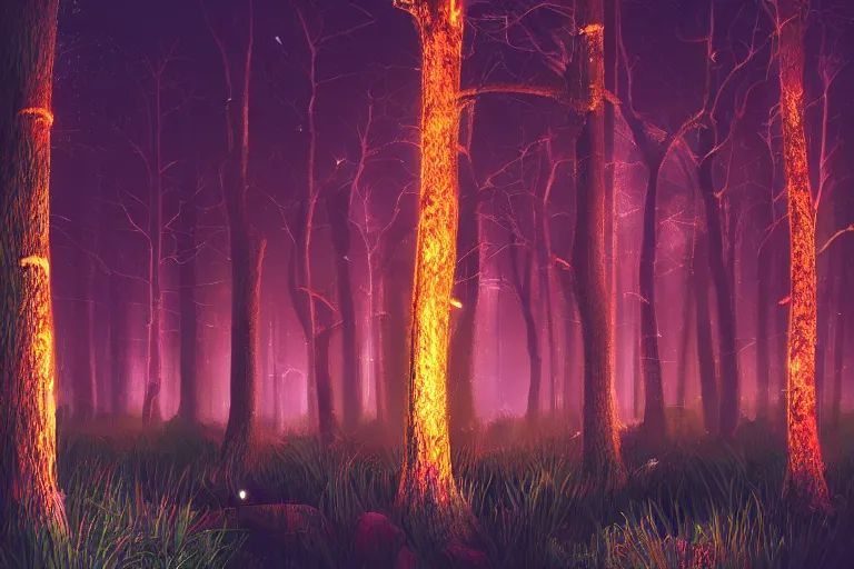 Image similar to an electric forest at night, featured on artstation, cgsociety