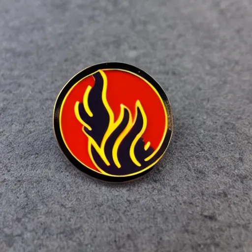 Prompt: vintage minimalistic clean roaring wild windy fire flame warning enamel pin