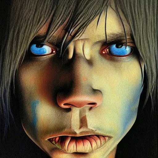 Image similar to a portrait of 2 d from the gorillaz, painted by zdzislaw beksinski