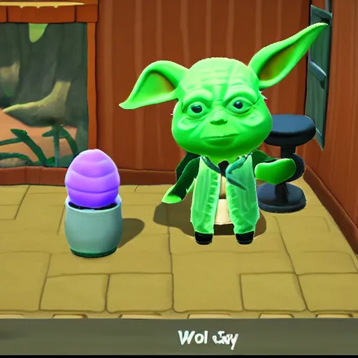 Image similar to Yoda in Animal Crossing