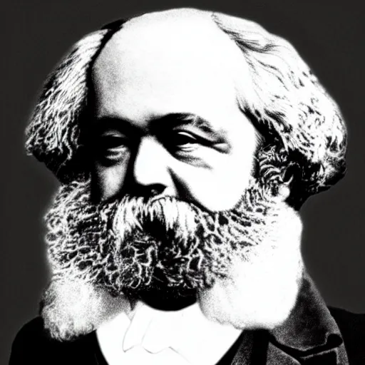 Image similar to Karl Marx, happy, with top hat, wearing monocle, looking posh