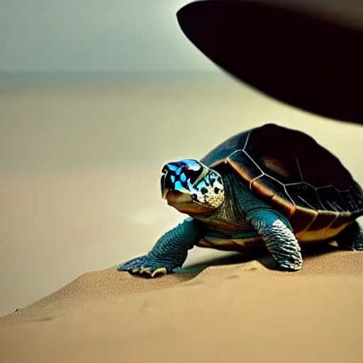 Image similar to An astonished Winston Churchill discovers the first turtle ever in Galapagos, XF IQ4, f/1.4, ISO 200, 1/160s, 8K, RAW, unedited