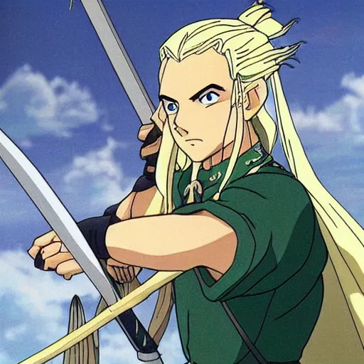 Image similar to legolas from the anime lord of the rings (1986), studio ghibli, very detailed, realistic