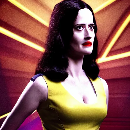 Image similar to a full body photograph of 3 0 year old eva green as a star fleet officer from star trek next generation, ultra rendered, extreme realism and detail, 8 k, highly detailed, realistic, completely framed, hyper realistic, colorful, direct lighting, 3 5 mm photo, photorealistic, sharp focus