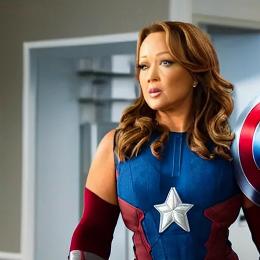 Image similar to Leah Remini as Captain America in the Marvel Cinematic Universe