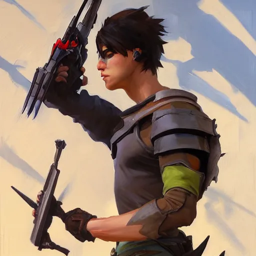 Image similar to greg manchess portrait painting of eren jager as overwatch character, medium shot, asymmetrical, profile picture, organic painting, sunny day, matte painting, bold shapes, hard edges, street art, trending on artstation, by huang guangjian and gil elvgren and sachin teng