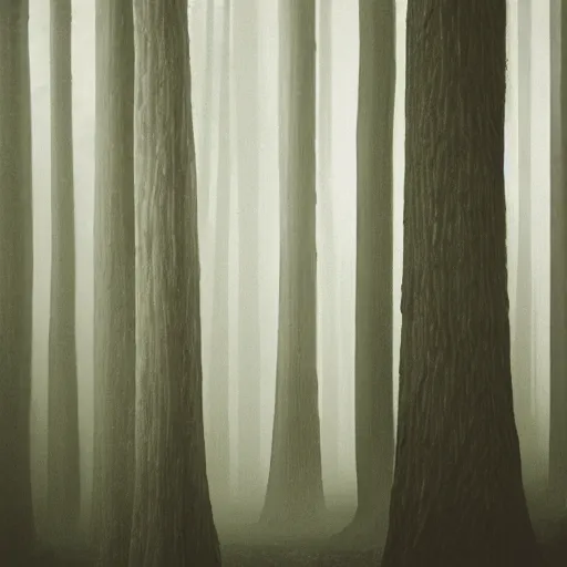 Image similar to long exposure photograph of eucalyptus trees, strong wind, soft focus, back light, mamiya, photographed by uta barth