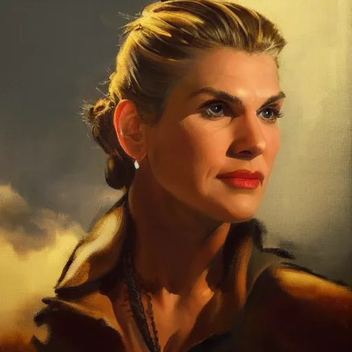 Image similar to ultra realistic portrait painting of kim wexler as a western outlaw, art by frank frazetta, 4 k, ultra realistic, highly detailed, epic lighting