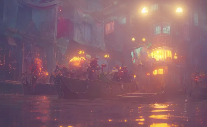 Prompt: a film still floats carnival, medium shot, waist up, studio Ghibli, Pixar and Disney animation, sharp, Rendered in Unreal Engine 5, anime key art by Greg Rutkowski, Bloom, dramatic lighting