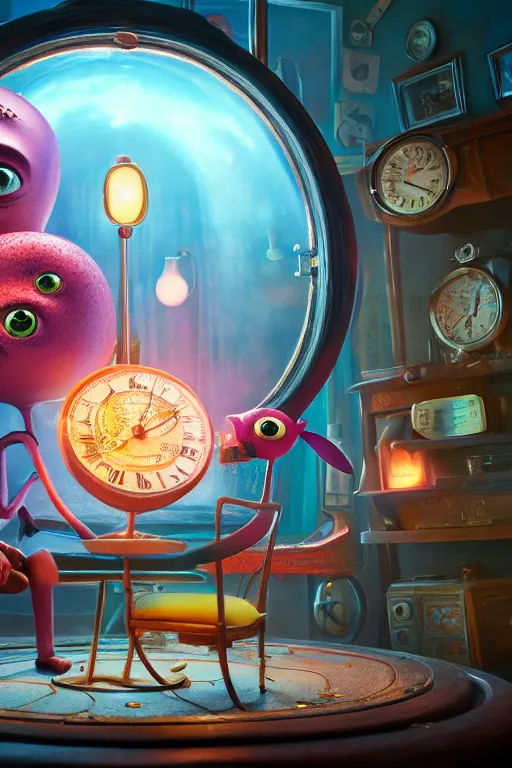 Prompt: Time Machine, ultra hd, style by Mark Ryden and Pixar and Hayao Miyazaki, unreal 5, DAZ, hyperrealistic, octane render, dynamic lighting, intricate detail, summer vibrancy, cinematic