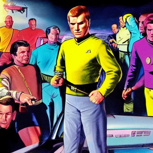 Prompt: captain kirk like a GTA poster