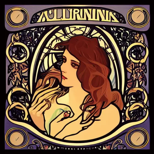 Image similar to “Art Nouveau poster of dolphin in style of Alphonse Mucha, 8k”