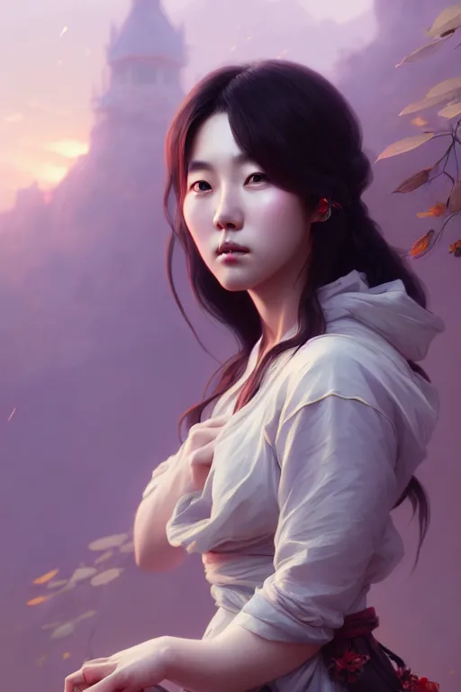 Image similar to beautiful digital painting of lee jin - eun gray background with high detail, 8 k, stunning detail, works by artgerm, greg rutkowski and alphonse mucha, unreal engine 5, 4 k uhd