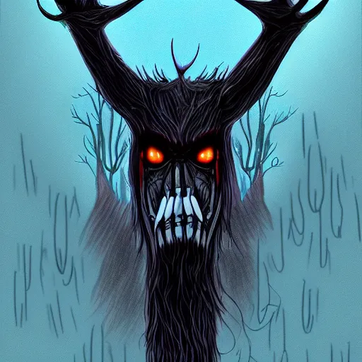 Image similar to The wendigo, digital art, creepy