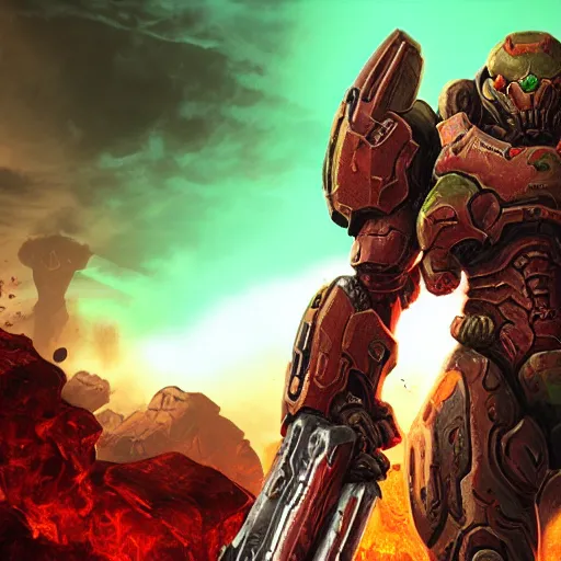 Image similar to doom slayer from doom eternal, photography