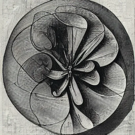 Prompt: abstract geometric art, flower, engraving by albrecht durer