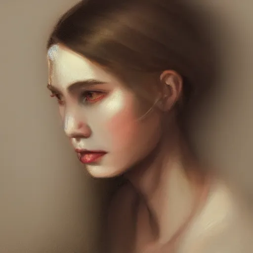 Image similar to a young woman, dramatic lighting, chiaroscuro, high detail, painted by j. p. targete, trending on artstation