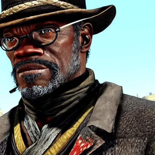 Image similar to film still of Sam Jackson in the Red Dead Redemption movie