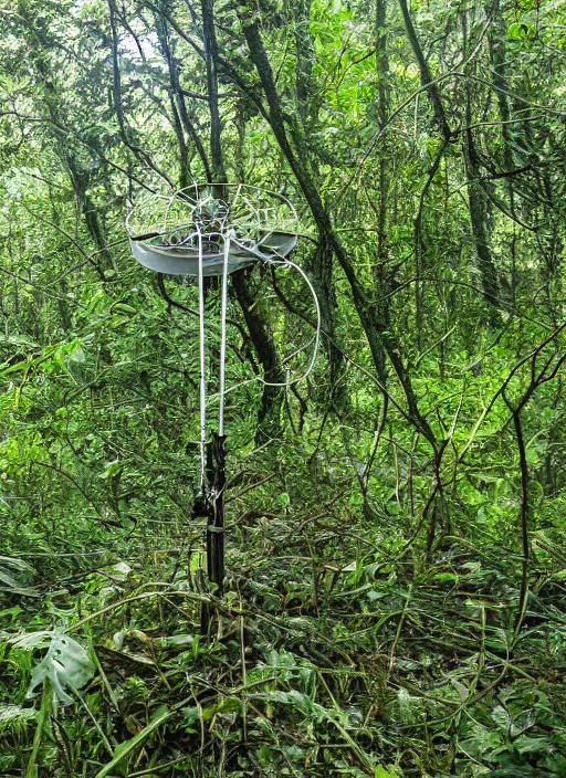 Image similar to an abandoned antenna in a jungle