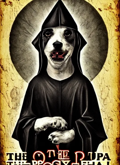 Image similar to the puppy, a character portrait by master of the legend of saint lucy, movie poster, pixabay contest winner, gothic art, grotesque, demonic photograph, macabre