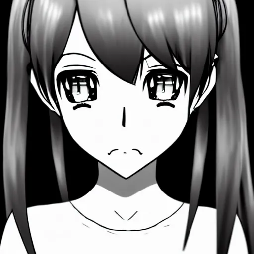 Prompt: black and white twintails girl crying, tears, black and white, 2 d art, manga art, headshot, twintails