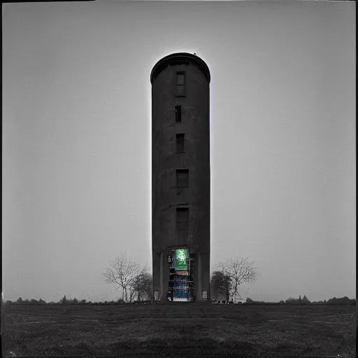 Image similar to Front view of panopticon tower, Shutter Speed, Neon lights, XAVC, Gelatin silver print, Panorama, Terry O'Neill