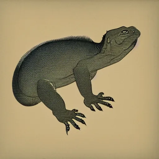 Image similar to 1950s minimalist illustration of a komodo dragon