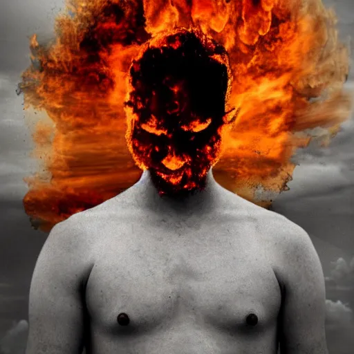 Image similar to a man in fire, Double exposure.