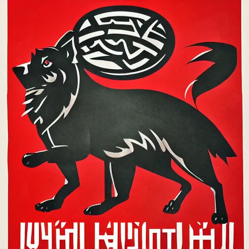 Image similar to retarded wolf, soviet propaganda poster style