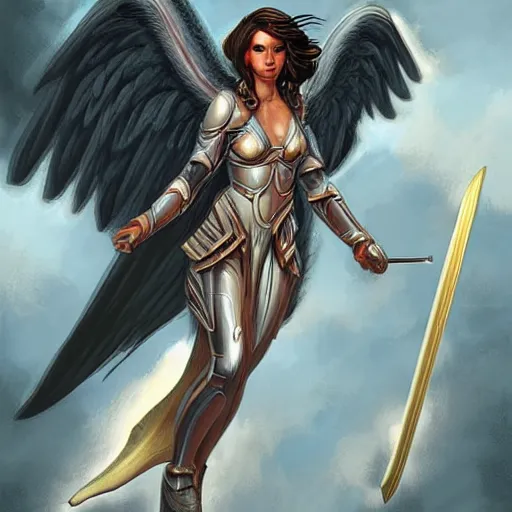 Image similar to female angel warrior. digital art, detailed by magali villeneuve