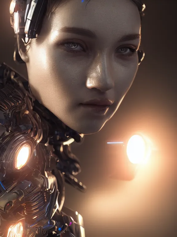 Image similar to portrait art of a cpu cyborg 8 k ultra realistic, lens flare, atmosphere, glow, detailed, intricate, full of colour, cinematic lighting, trending on artstation, 4 k, hyperrealistic, focused, extreme details, unreal engine 5, cinematic, masterpiece