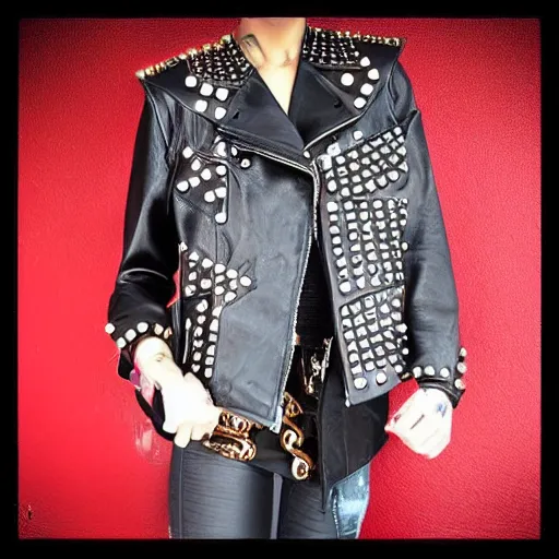 Image similar to battle jacket punk rock red and black studs spikes