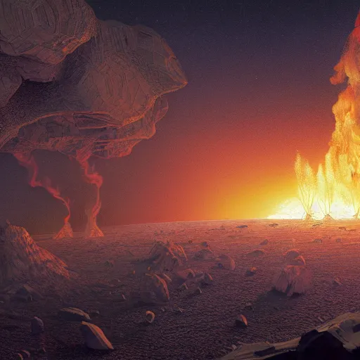 Image similar to Digital art of a meteorite containing an insect hive burning up in the atmosphere, Wayne Barlowe, Mike Winkelmann, Jessica Rossier 4k prehistoric geology space hubble