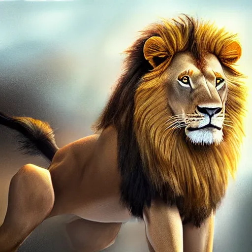 Image similar to a king lion, realistic painting, ultra detailed, cinematic, dynamic light