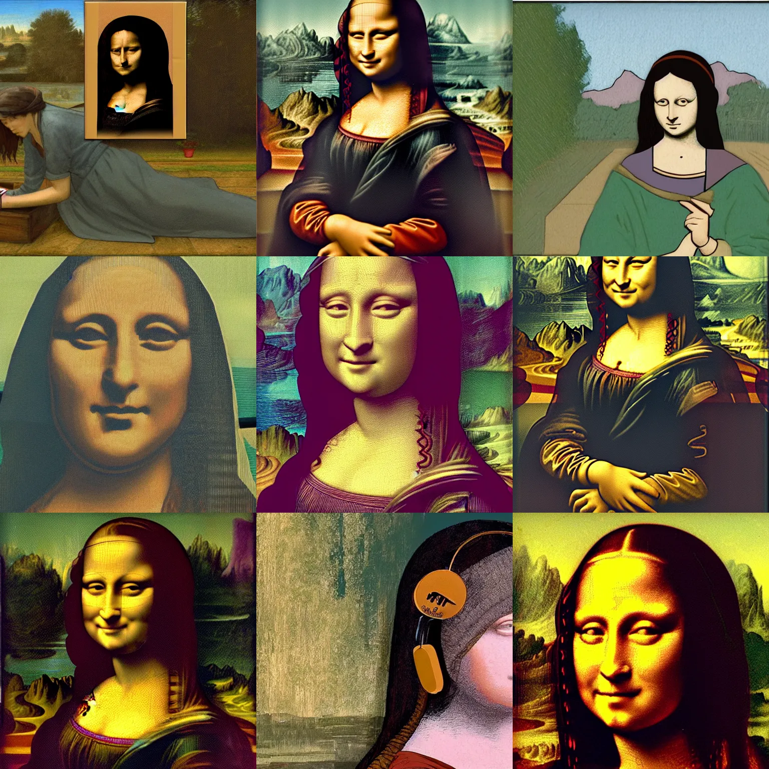 Prompt: lofi ((((((((((((((((((((((((((((((mona lisa)))))))))))))))))))))))))))))) listening to music in a park, highly detailed face