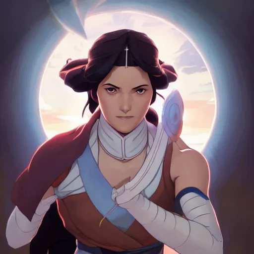 Prompt: Korra from The Legend of Korra, fantasy, intricate, elegant, highly detailed, digital painting, artstation, concept art, matte, sharp focus, illustration, art by Artgerm and Greg Rutkowski and Alphonse Mucha