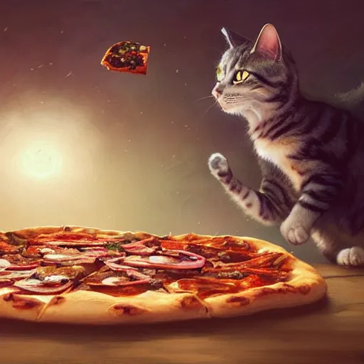 Prompt: Highly detailed photo of a cat eating pizza, unreal engine, fantasy art by Greg Rutkowski, Loish, Rhads, ferdinand knab, Makoto Shinkai and Lois van baarle, ilya kuvshinov, rossdraws, Tom Bagshaw, alphonse mucha, global illumination, radiant light, detailed and intricate environment