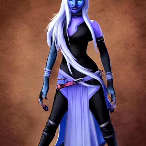 Prompt: Female drow fighter