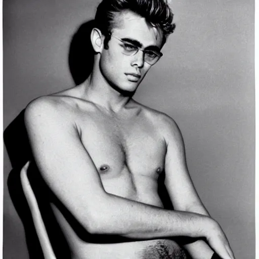 Prompt: james dean shirtless photographed by andy warhol