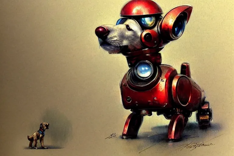 Image similar to adventurer ( ( ( ( ( 1 9 5 0 s retro future robot android dog. muted colors. ) ) ) ) ) by jean baptiste monge!!!!!!!!!!!!!!!!!!!!!!!!! chrome red